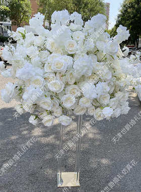 世爵80cm白色玫瑰花球婚礼餐桌摆放花艺烛台装饰球形花花球形花