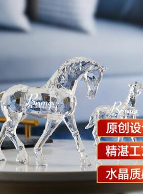 欧式现代家居饰品子母马摆件类水晶雕塑装饰品创意工艺品摆设