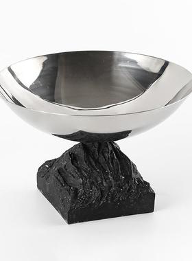 约创意山WYG脉底座形圆果盘摆欧式艺术家居收纳高件脚托盘简轻奢