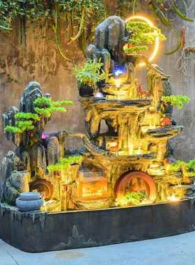 大型假山流水喷泉户外庭院鱼池造景观循环流水瀑布招财风水轮摆件