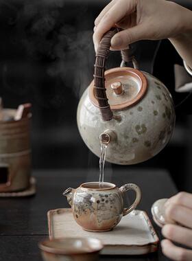 宜室茶话围炉煮茶柴烧窑变提梁壶泡茶壶大容量陶瓷复古烧水壶炭炉