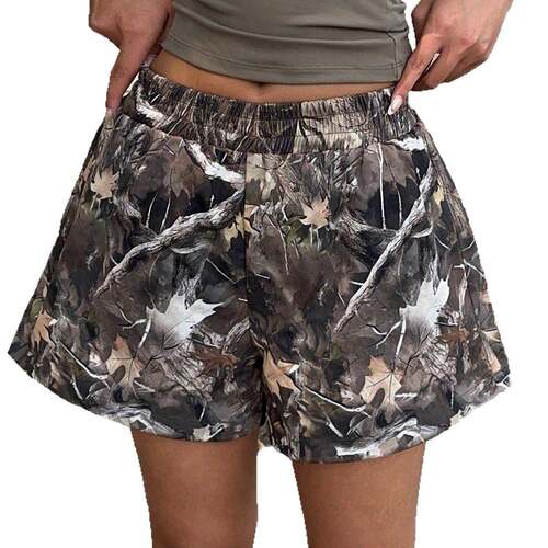 Y2K Camo Leaf Print Shorts Street Slimming Line Leg Pants - 图3
