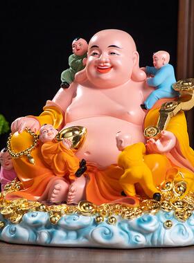 客厅弥勒佛家用佛像笑佛菩萨招财树脂摆件五子弥勒佛神像五子登科
