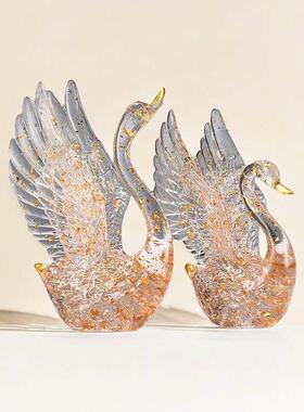 2025新年玄关艺术装饰乔迁新居水晶天鹅摆件一对小众客厅轻奢高档