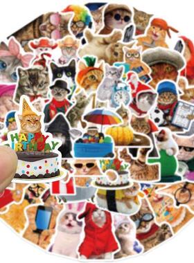 50PCS Cat MEME Funny Animals Stickers Vintage Toy DIY Kids N