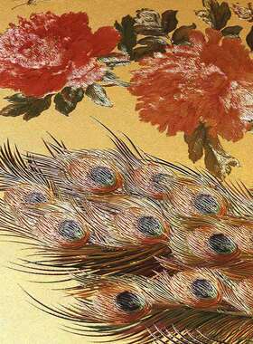 花开富贵孔雀杜丹刺绣质感金画挂画装饰画中古风摆件