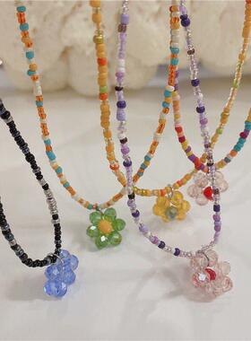 Colorful Flower Crystal Necklace for Women彩色水晶花朵项炼女