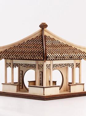 新中国禅宗风格木制古建筑八角亭模型饰品模型房客厅入口书柜装饰