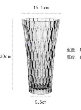 新款井柚欧花瓶摆件防客摔仿水晶玻璃厅餐厅透明水富竹百北合培花