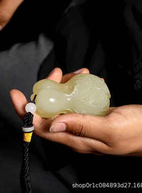 阿富汗玉青白玉白菜手把件八方来财百财男士文玩把玩玉石把件把玩