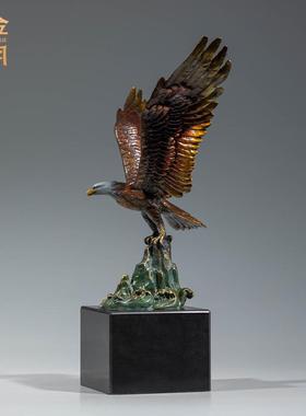铜金岁月大鹏展翅老鹰黄铜摆件客厅办公室书房电视柜金属铜工艺品