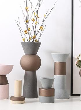 北欧风磨砂陶瓷花瓶酒柜玄关样板房软装饰品插花桌面创意摆件