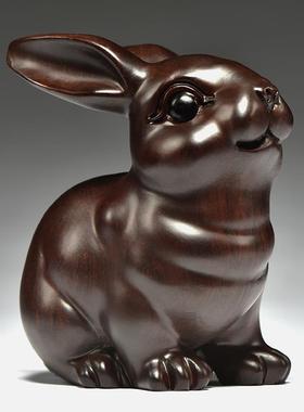 黑檀木雕兔子摆件实木十二生肖木头兔家居客厅桌面装饰品乔迁送礼