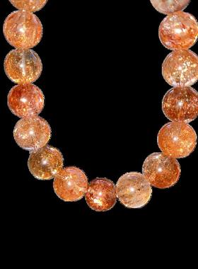 天然阿鲁沙手链金草莓晶金太阳石共生单圈水晶圆珠手串规格10.8mm