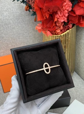 99新Hermes/爱马仕玫瑰金满钻猪鼻子开口手镯sh小号