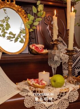 欧式复古金色雕花镜子面玻璃托盘水果甜品盘民宿软装饰拍摄道具