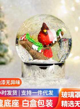 树脂电镀工艺品摆件诞水晶BC1002球现景红鸟内客厅卧室圣书房装饰