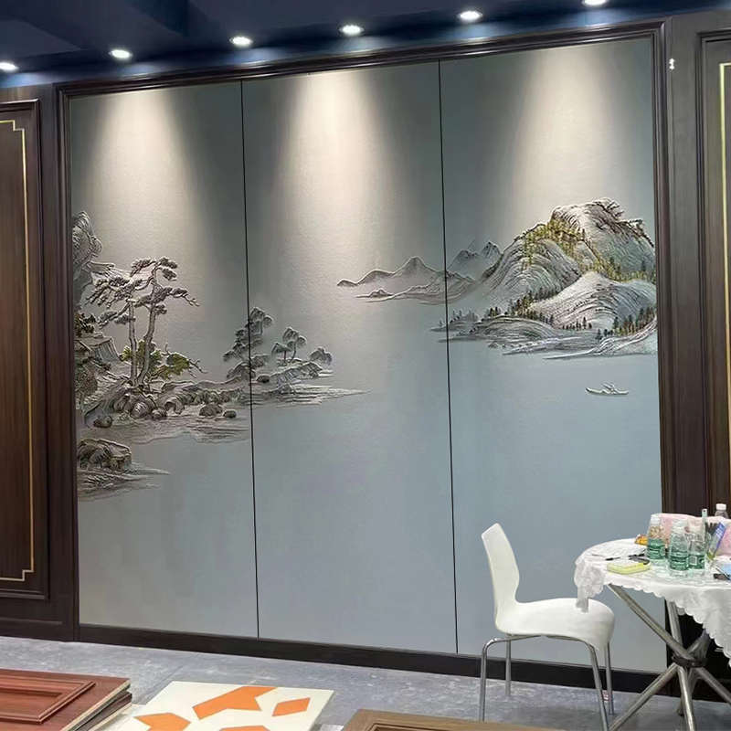 制定电视护墙板床头卧室中式 刺绣硬墙山水新沙发壁背景包客厅布 - 图3