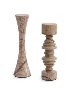 侘寂风大理石摆件样板间售楼处酒店玄关中古建筑餐桌桌面软装饰