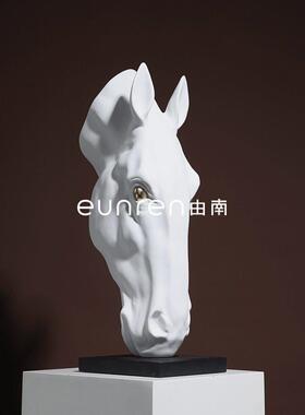 新中式客厅装饰公室玄关马首落地大摆件创意家居售楼部树脂摆设