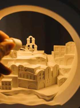 Q2W圣托里尼床头摆件高级氛围香薰小夜灯家用小众室内卧室香氛伴