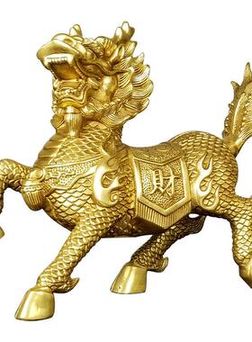 桌面铜麒麟摆件一对桌面铜火麒麟送子家居客厅工艺礼品托宝铜麒麟