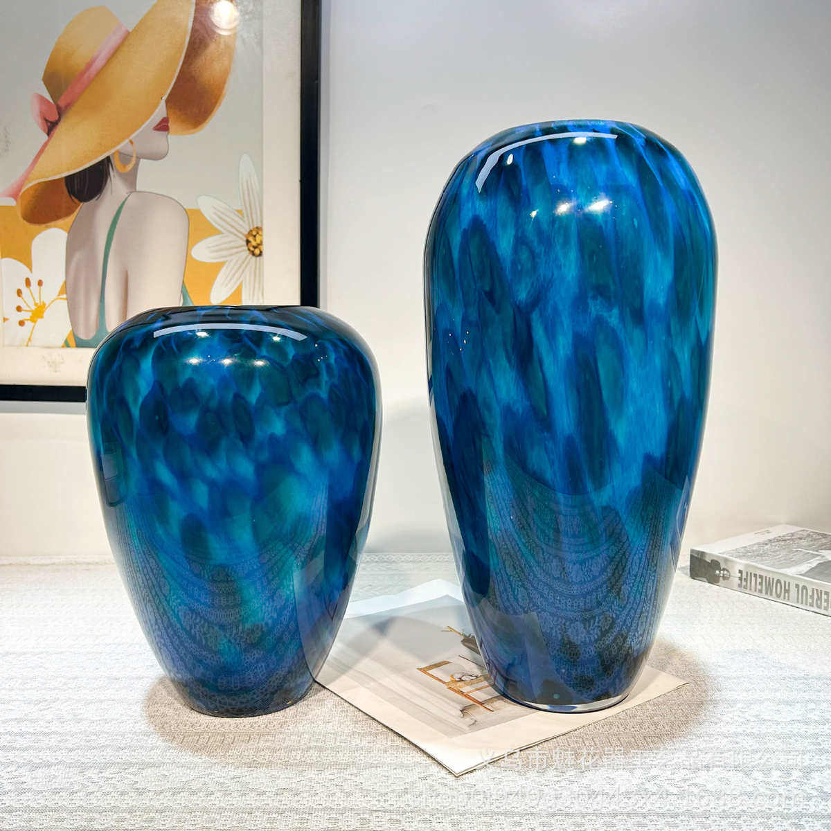 新中式孔雀翎手工大口径琉璃花瓶电视柜博古架高级样板间创意摆件,淘宝优惠券,粉丝福利购,淘宝优惠卷