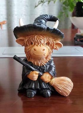 万圣节新款可爱呆萌高地牛家居礼物圣诞节日氛围装饰树脂摆件