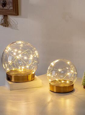 ins金属EVA卡扣金色圆盘不锈钢底座永生花手办积木防尘玻璃罩带灯