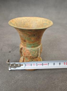 古玩杂项合金高油炉摆件居家装饰品做旧何樽摆件仿古青铜高脚酒杯