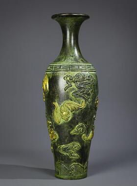 古玩仿做旧铜饰jy五福瓶摆件礼收藏送卧装室青铜色鎏金