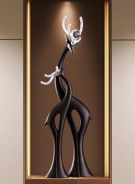入户进门摆件玄关造景情侣鹿竖长高级感客厅艺术装饰乔迁结婚礼品