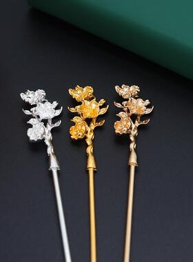2026十二花神桃花发簪 DIY古风汉服头饰合金发钗国风宫廷流苏步摇