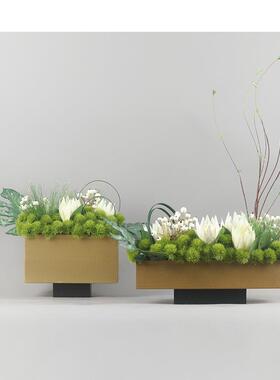 现代件创意金ES-A6080属网格器大理花石长插花瓶摆样板房酒店果盘