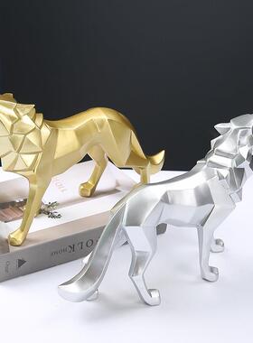 北欧树脂工艺品动物几何狼摆件家居客厅办公桌面礼品送礼创意摆件