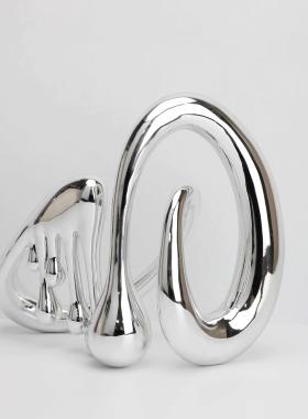 北欧电镀银色流体音符树脂摆件样板房家居客厅电视柜玄关桌面装饰