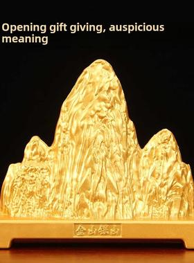新中式沙金色金山银山假山创意装饰品小摆件客厅办公室茶桌面礼品