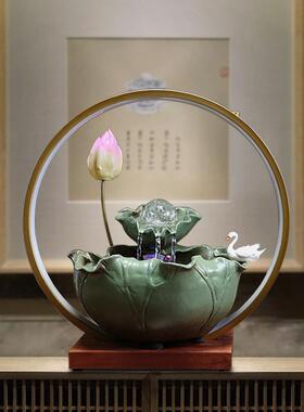 新中式造景鱼缸循环流水客厅玄关办公室装饰桌面摆件乔迁开业礼品