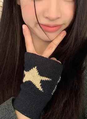 Y2K Fashion Pentagram Knitted Fingerless Winter Gloves Soft