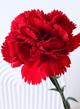 新款绒布单头康乃馨仿真花家居装饰假花摆件母亲教师节礼物品绢花