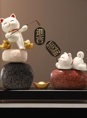 时来运转招财猫一家四口摆件玄关客厅电视柜装饰乔迁之喜新年礼品