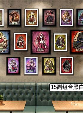狼人杀挂画桌游吧壁画奶茶店装饰画轰趴馆主题墙壁装饰照片墙定制