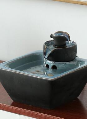 循环水客厅新摆件办公室景观陶瓷流水中国风小茶几桌面摆件招财