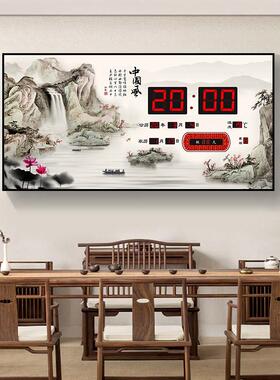 万年历电子钟数字显示时钟挂墙钟表客厅壁挂家用日历带农历装饰画