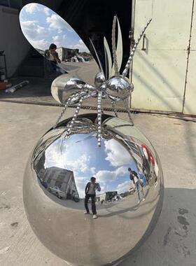 现代简约不锈钢萤火虫雕塑摆件酒店样板房售楼处大堂轻奢艺术品