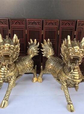 黄铜麒麟摆件火麒麟工艺品家居办公室黄铜工艺品摆件