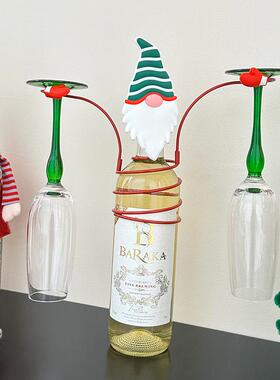 耶诞老人红酒杯架倒挂高脚杯香槟红酒瓶套耶诞节场景布置装饰摆饰