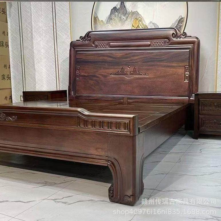 黑胡桃木色实木床1.8米双人床卧室明清中式古典仿古雕花格木大床,淘宝优惠券,粉丝福利购,淘宝优惠卷