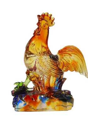 古法琉璃金鸡报晓鸡摆件居家客厅酒柜前台装饰乔迁开业送礼工艺品