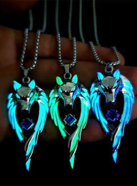 夜光火焰龙狼王项炼土酷男女ins个性蹦迪吊坠嘻哈设计感夜光吊坠